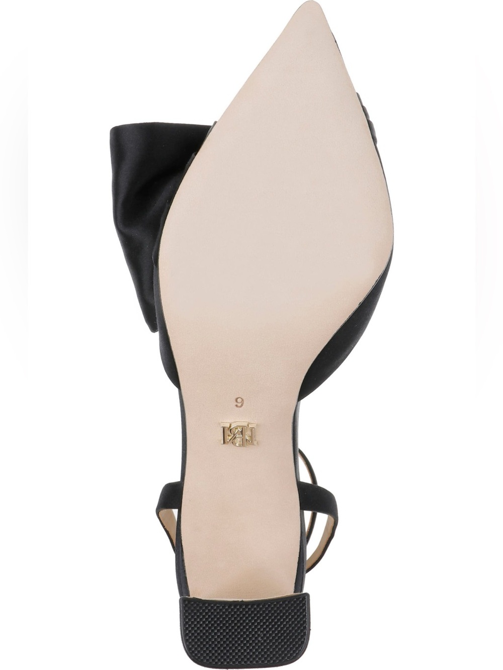 Badgley Mischka Black Satin Knot Pointed Ankle-Strap Block Heel - Picture 5 of 6